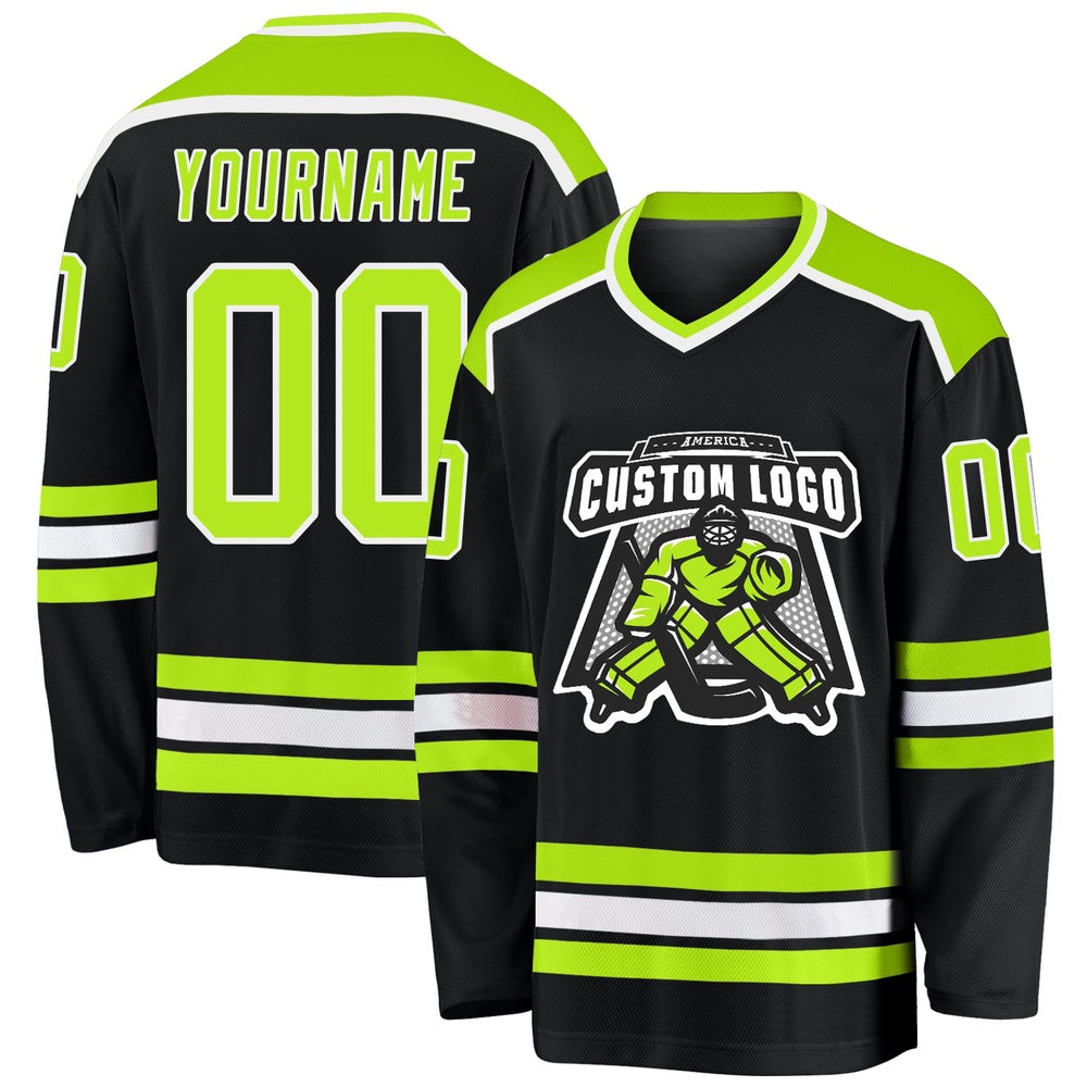 Usa Hockey Jersey, Custom Black Neon Green White 2 Hockey Jersey, Team Hockey Jerseys