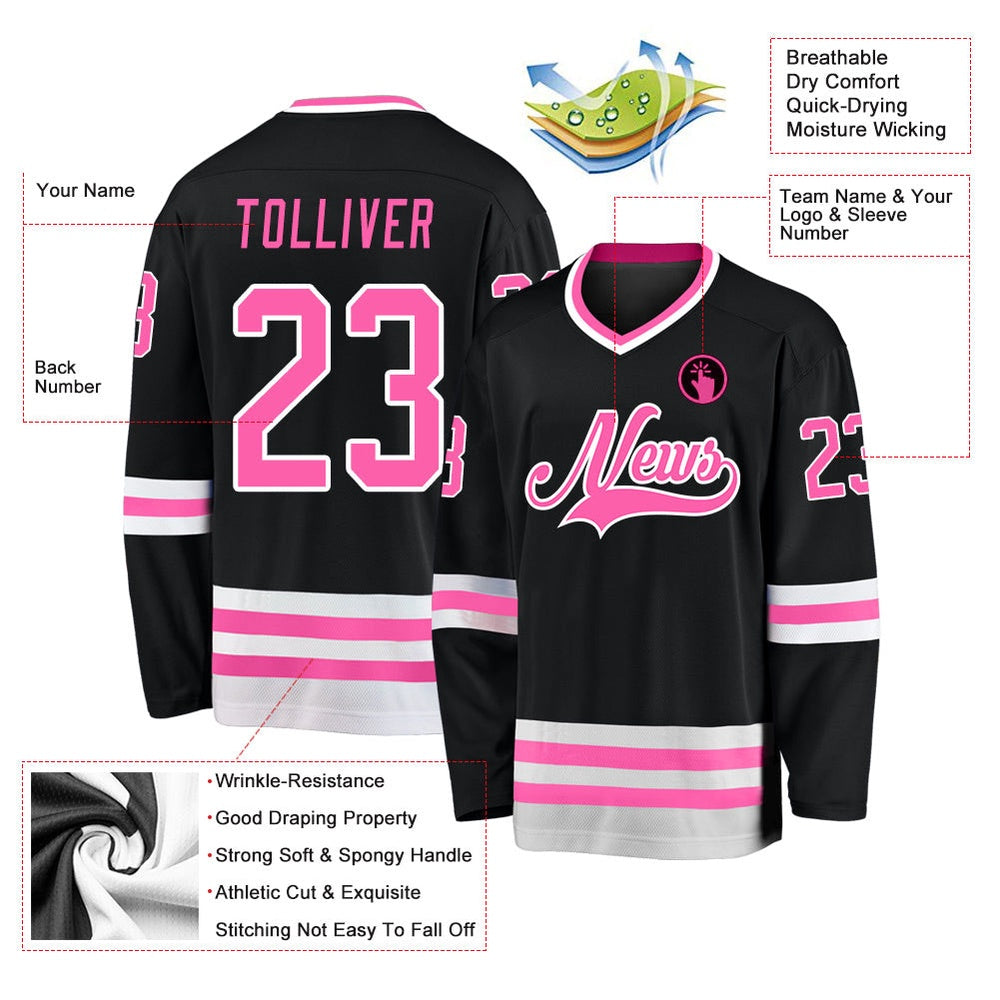 Usa Hockey Jersey, Custom Black Pink White Hockey Jersey, Team Hockey Jerseys