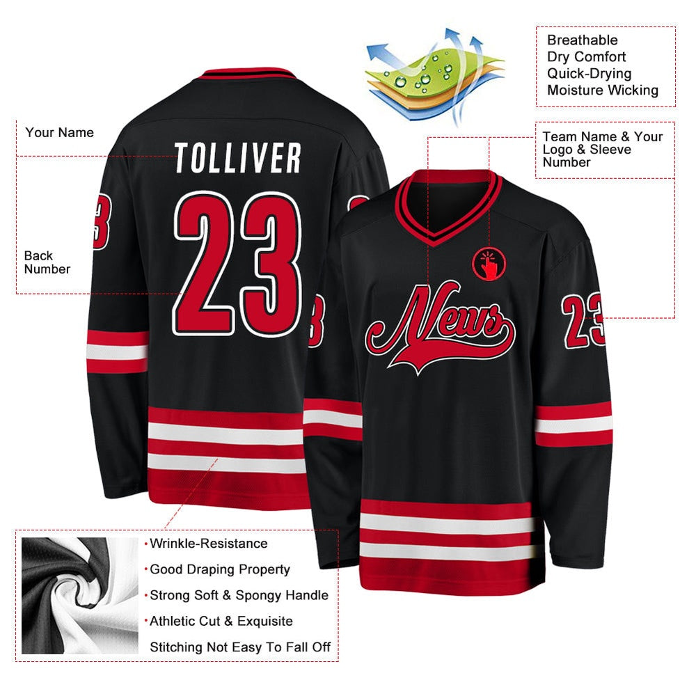 Usa Hockey Jersey, Custom Black Red White Hockey Jersey, Team Hockey Jerseys