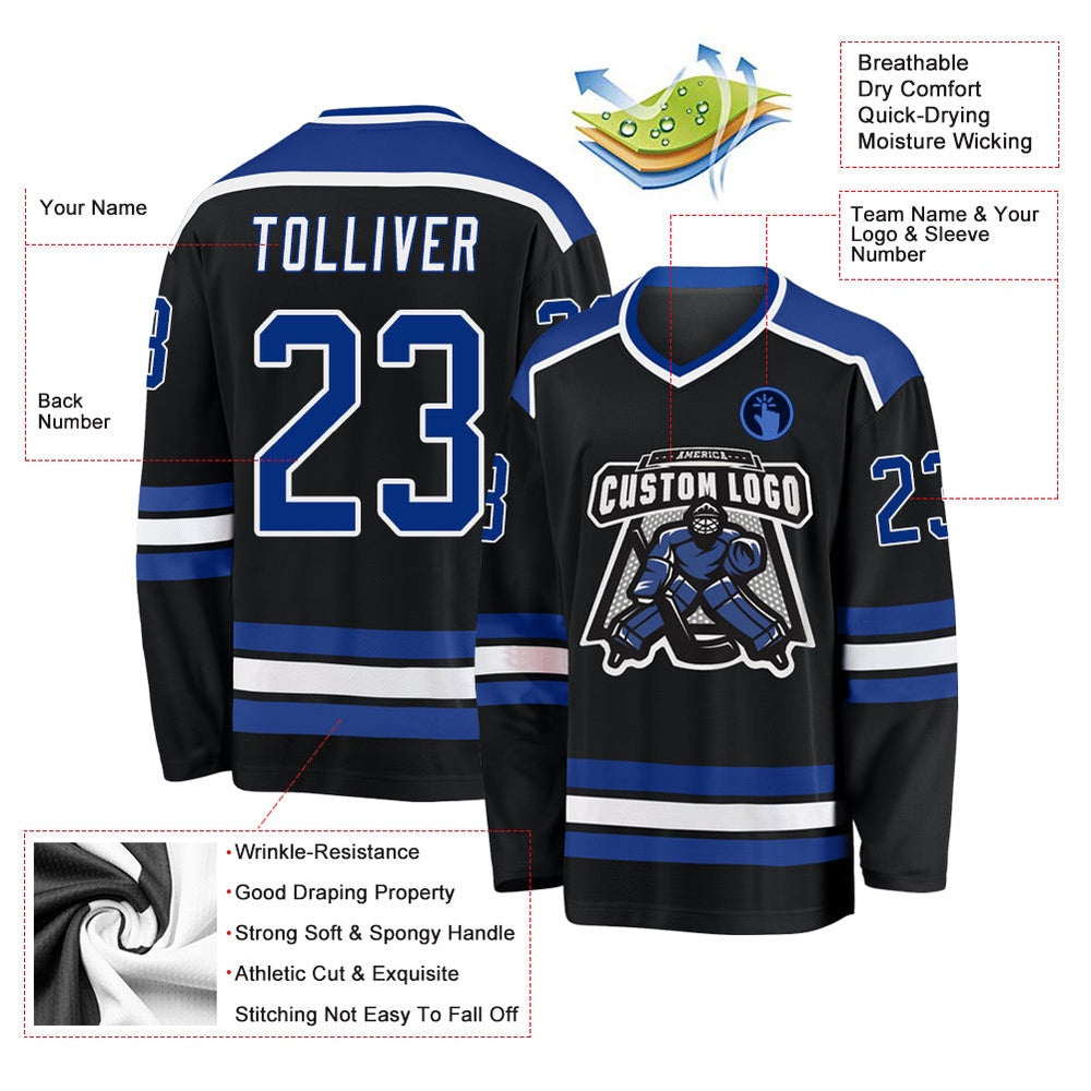 Usa Hockey Jersey, Custom Black Royal White Hockey Jersey, Team Hockey Jerseys