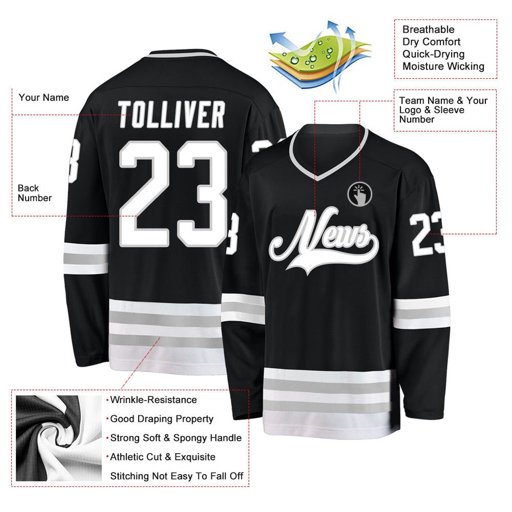 Usa Hockey Jersey, Custom Black White Gray 1 Hockey Jersey, Team Hockey Jerseys