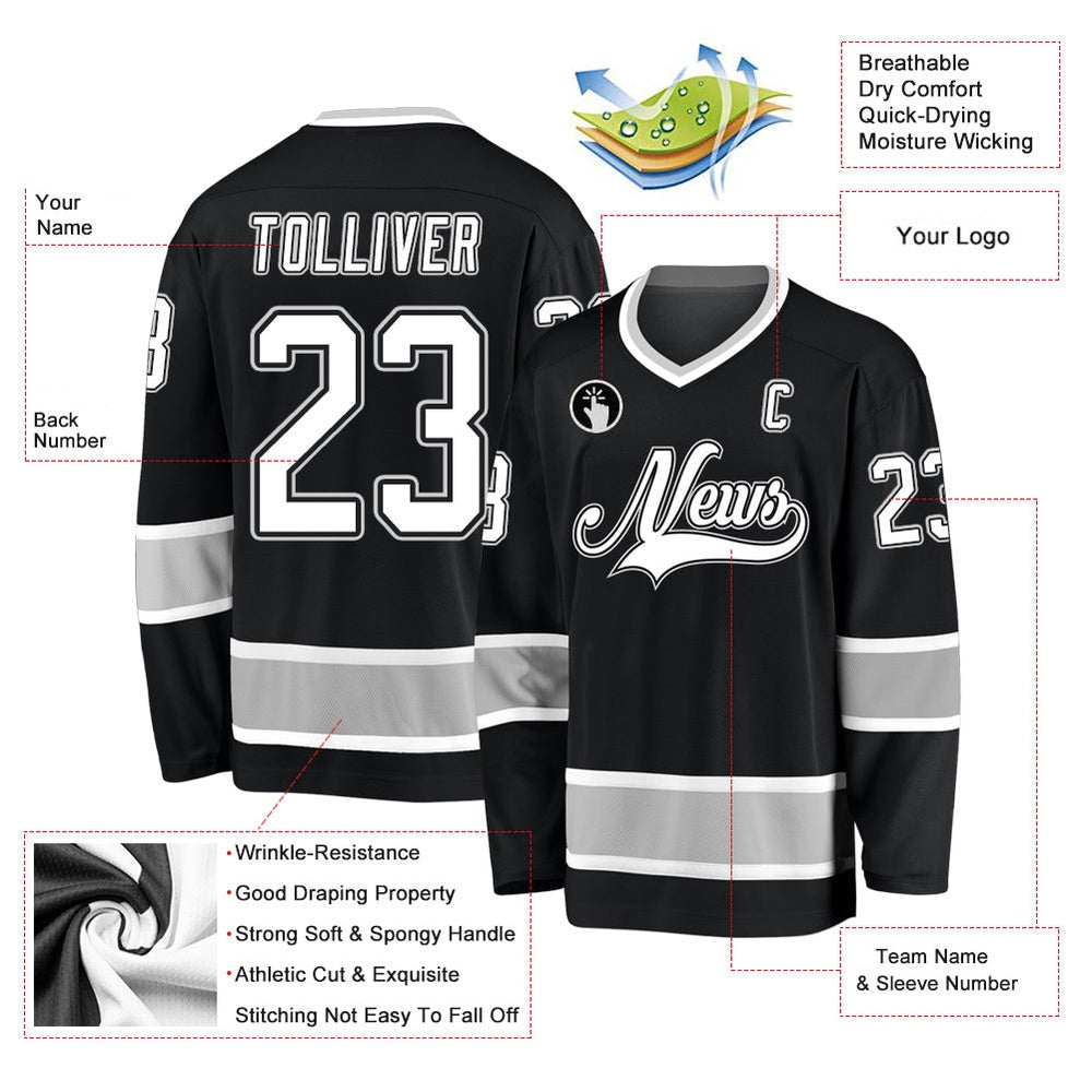 Usa Hockey Jersey, Custom Black White Gray Hockey Jersey, Team Hockey Jerseys