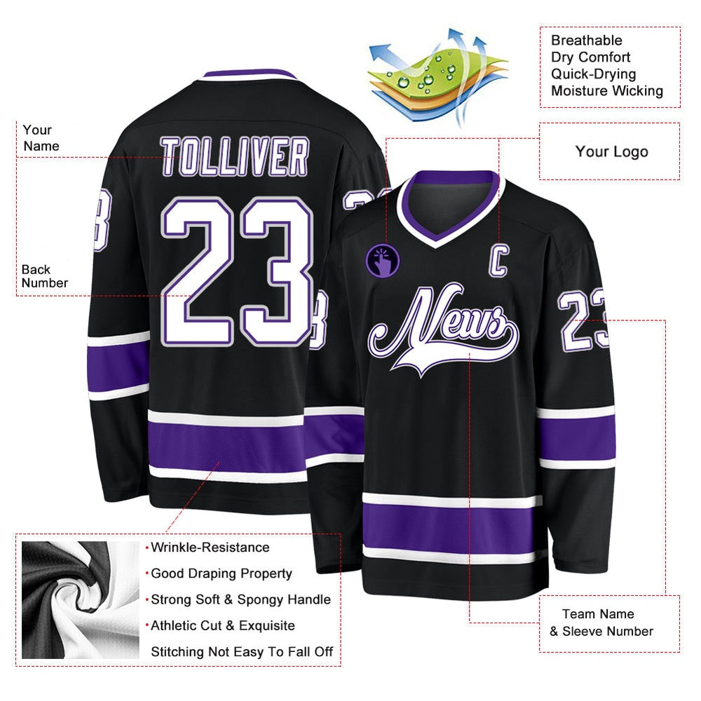 Usa Hockey Jersey, Custom Black White Purple 1 Hockey Jersey, Team Hockey Jerseys