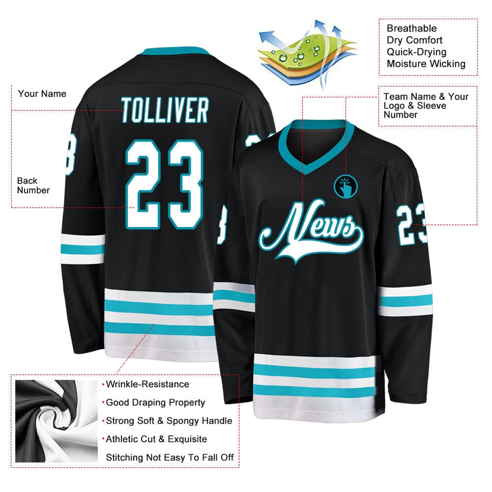 Usa Hockey Jersey, Custom Black White Teal 1 Hockey Jersey, Team Hockey Jerseys