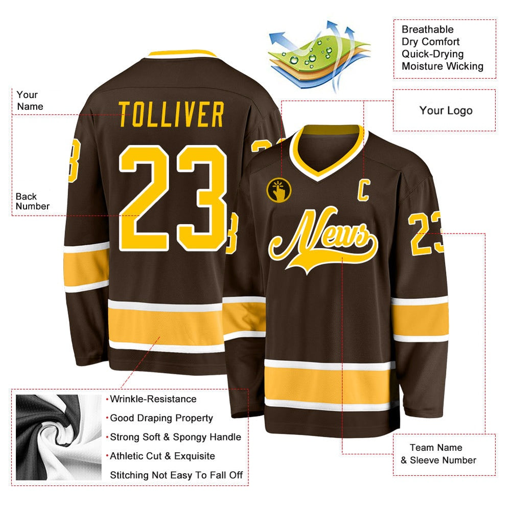 Usa Hockey Jersey, Custom Brown Gold White 1 Hockey Jersey, Team Hockey Jerseys