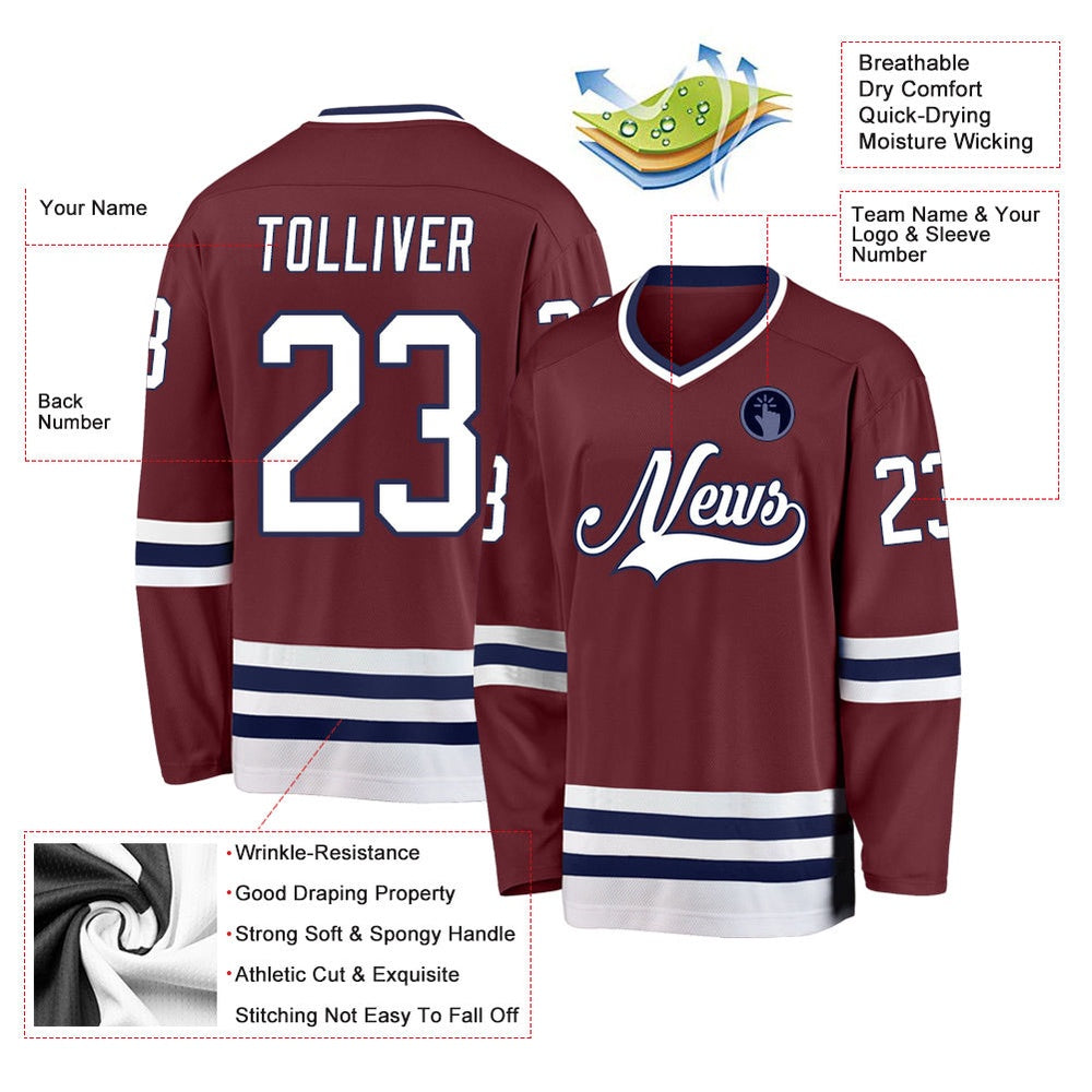 Usa Hockey Jersey, Custom Burgundy White Navy Hockey Jersey, Team Hockey Jerseys