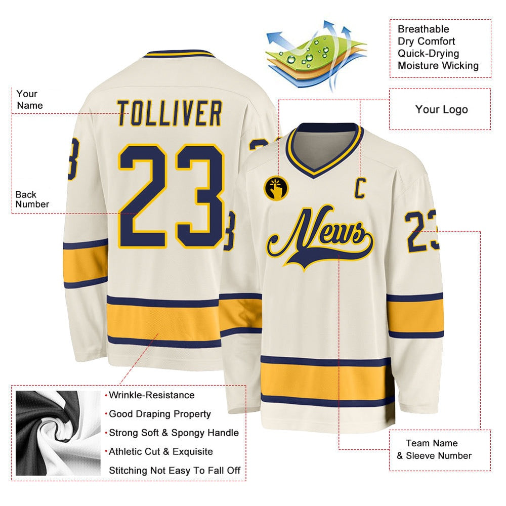 Usa Hockey Jersey, Custom Cream Navy Gold 1 Hockey Jersey, Team Hockey Jerseys