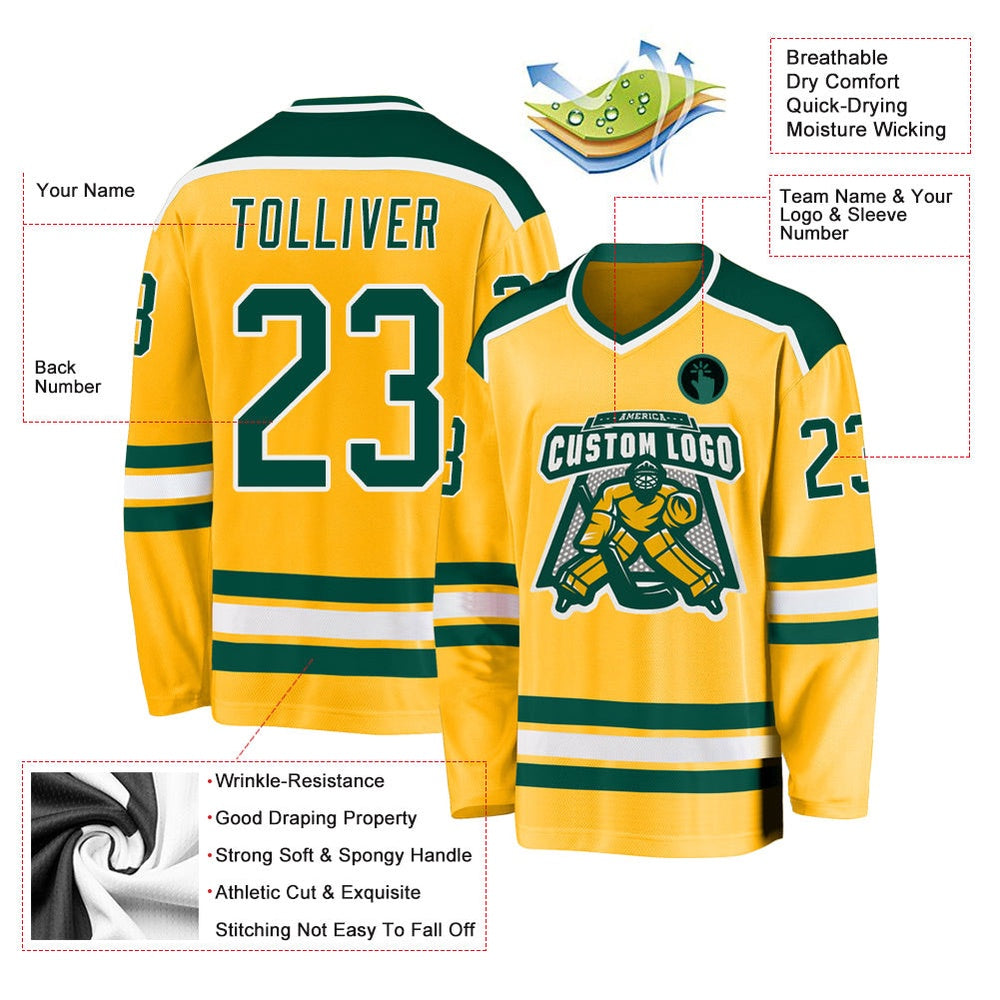 Usa Hockey Jersey, Custom Gold Green White 1 Hockey Jersey, Team Hockey Jerseys