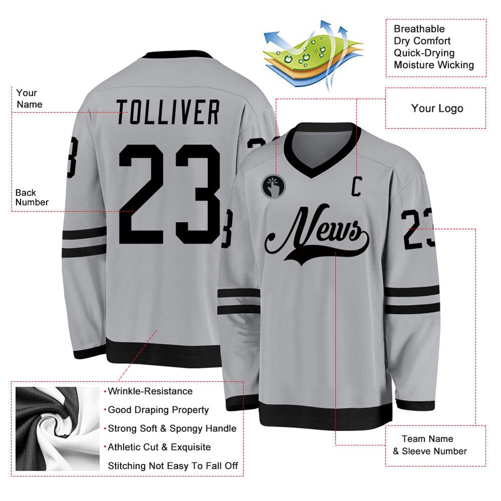 Usa Hockey Jersey, Custom Gray Black Hockey Jersey, Team Hockey Jerseys