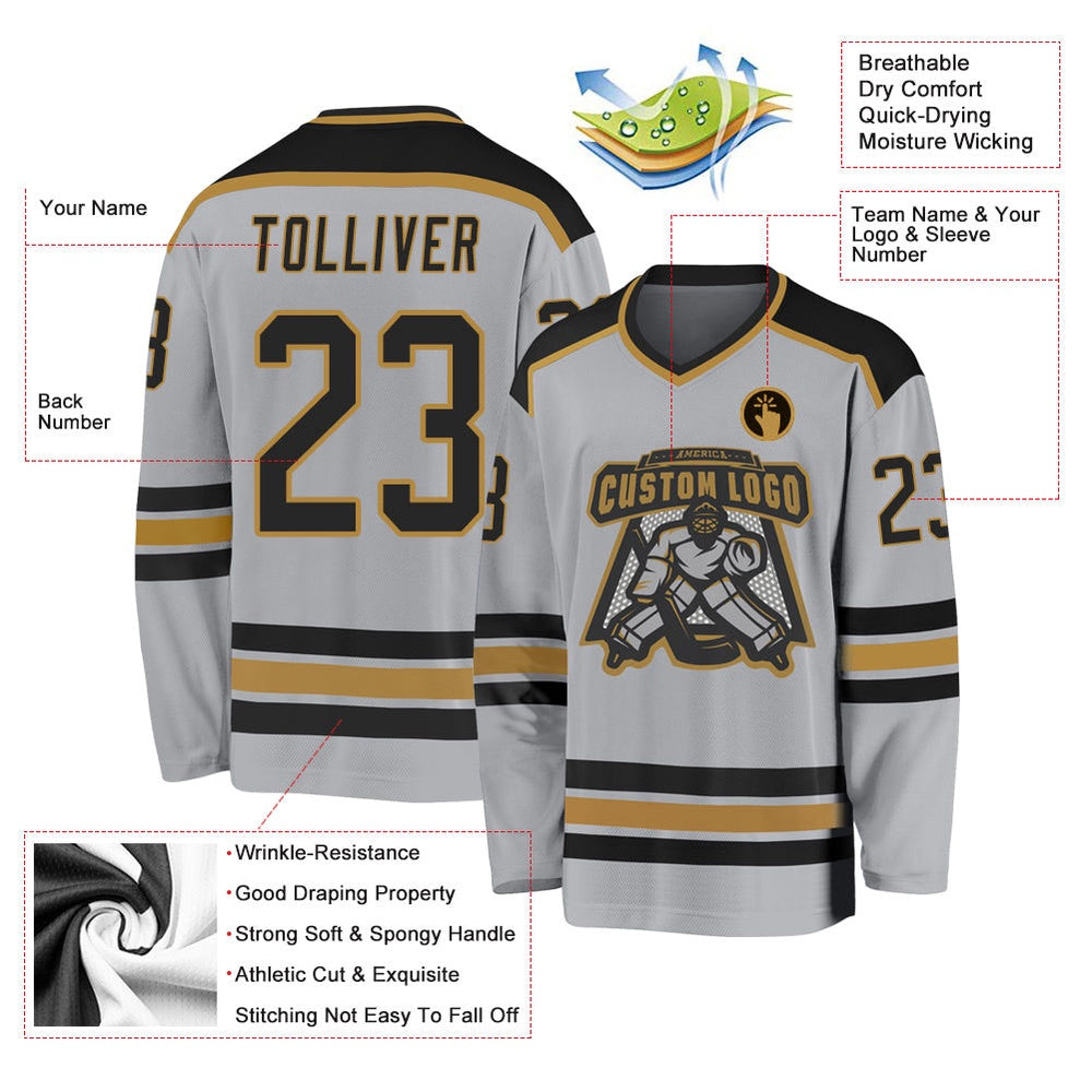Usa Hockey Jersey, Custom Gray Black Old Gold 1 Hockey Jersey, Team Hockey Jerseys