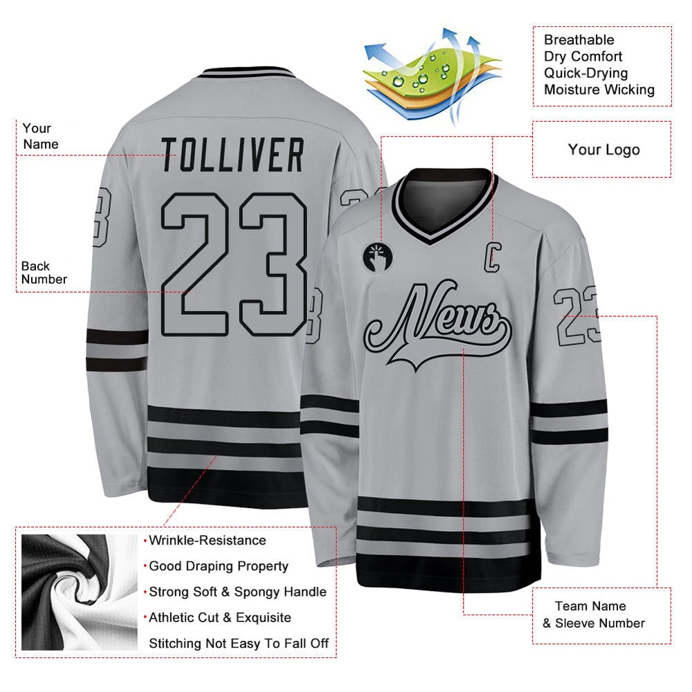 Usa Hockey Jersey, Custom Gray Gray Black Hockey Jersey, Team Hockey Jerseys