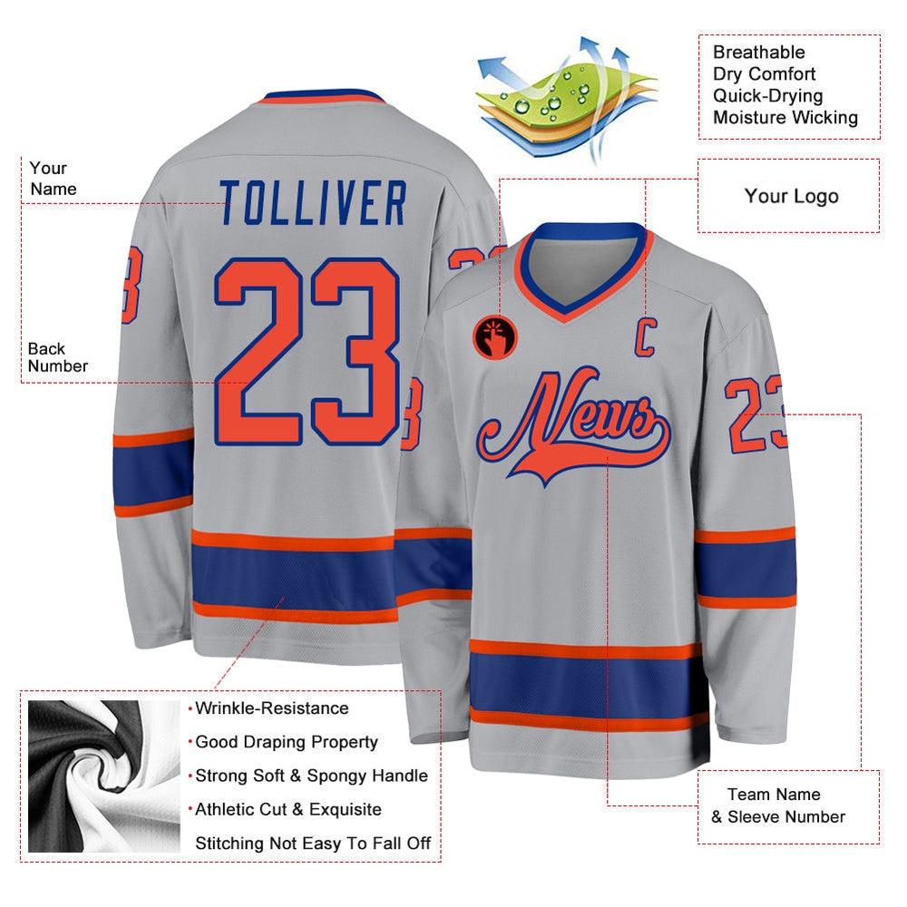 Usa Hockey Jersey, Custom Gray Orange Royal 1 Hockey Jersey, Team Hockey Jerseys