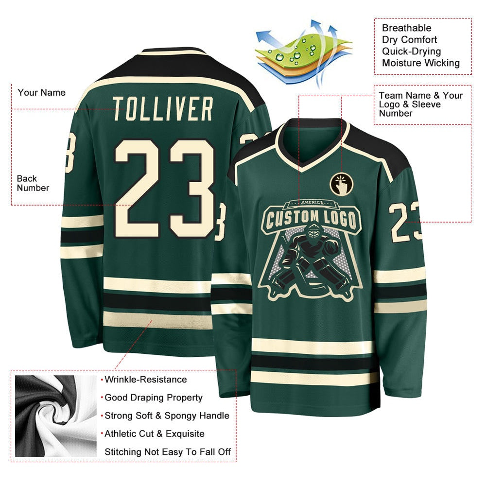 Usa Hockey Jersey, Custom Green Cream Black 1 Hockey Jersey, Team Hockey Jerseys