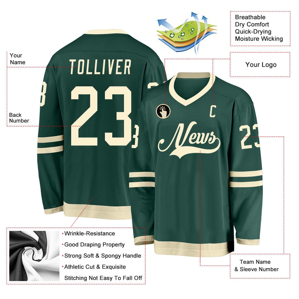 Usa Hockey Jersey, Custom Green Cream Hockey Jersey, Team Hockey Jerseys