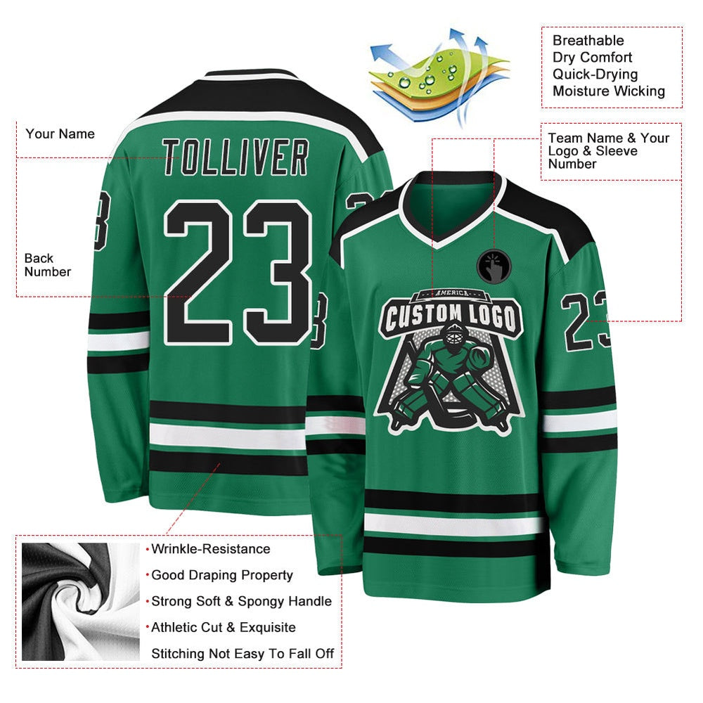 Usa Hockey Jersey, Custom Kelly Green Black White 1 Hockey Jersey, Team Hockey Jerseys