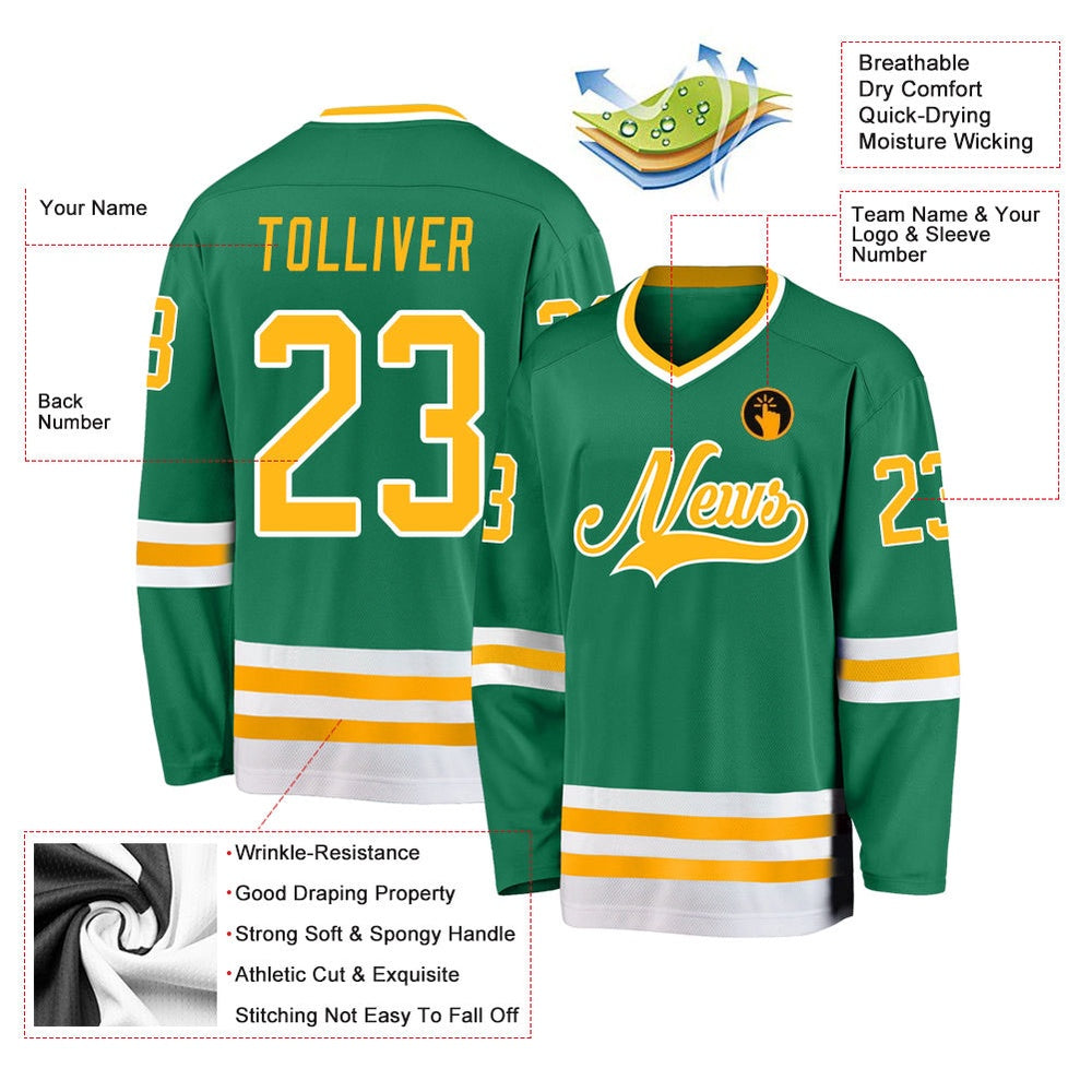 Usa Hockey Jersey, Custom Kelly Green Gold White 1 Hockey Jersey, Team Hockey Jerseys