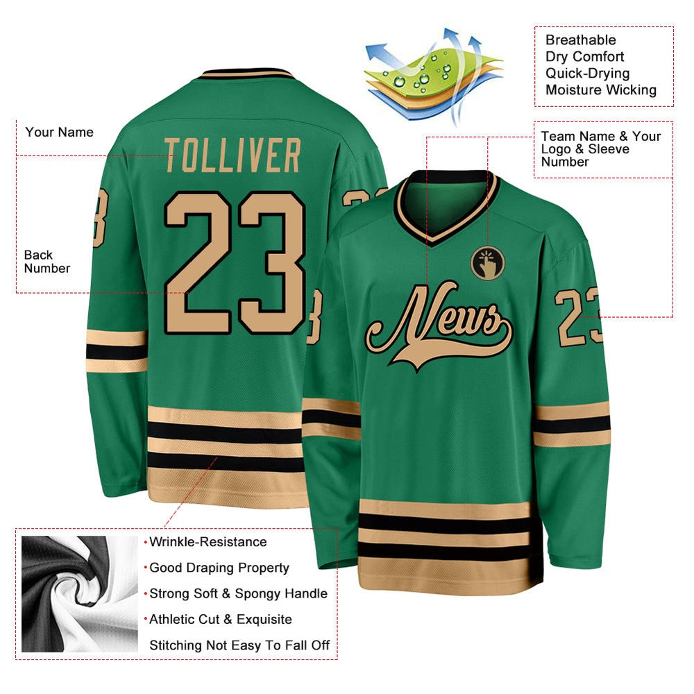 Usa Hockey Jersey, Custom Kelly Green Old Gold Black Hockey Jersey, Team Hockey Jerseys