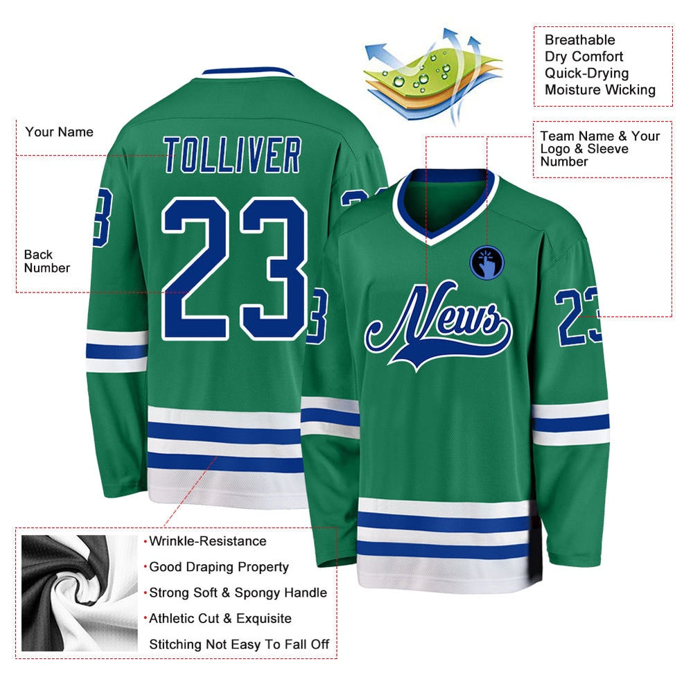 Usa Hockey Jersey, Custom Kelly Green Royal White Hockey Jersey, Team Hockey Jerseys