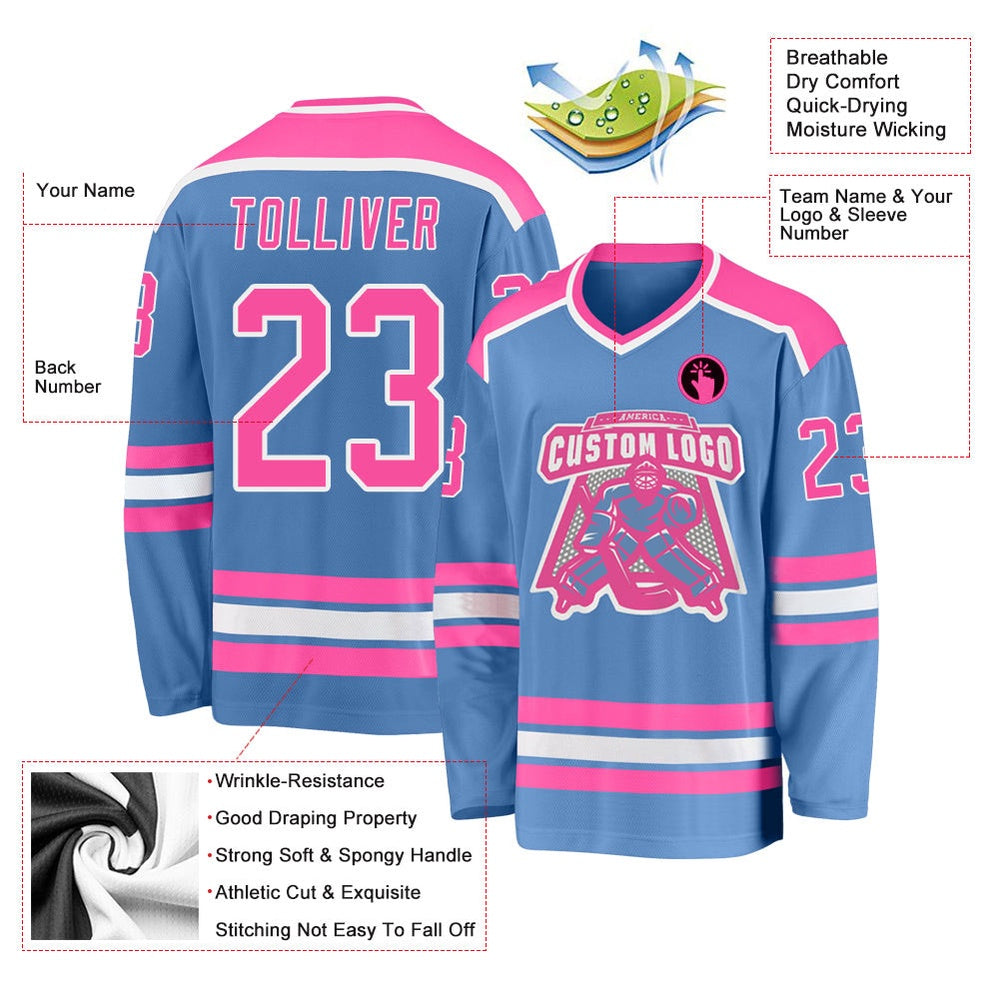 Usa Hockey Jersey, Custom Light Blue Pink White Hockey Jersey, Team Hockey Jerseys