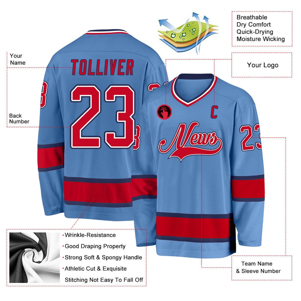 Usa Hockey Jersey, Custom Light Blue Red Navy Hockey Jersey, Team Hockey Jerseys