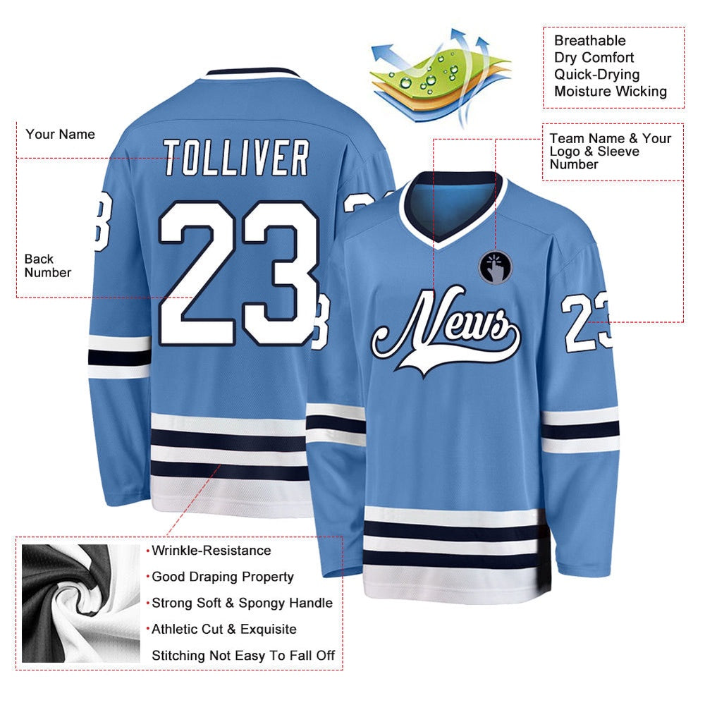Usa Hockey Jersey, Custom Light Blue White Navy Hockey Jersey, Team Hockey Jerseys