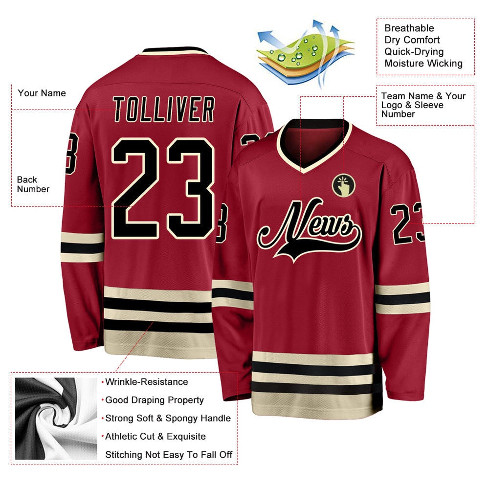 Usa Hockey Jersey, Custom Maroon Black Cream Hockey Jersey, Team Hockey Jerseys