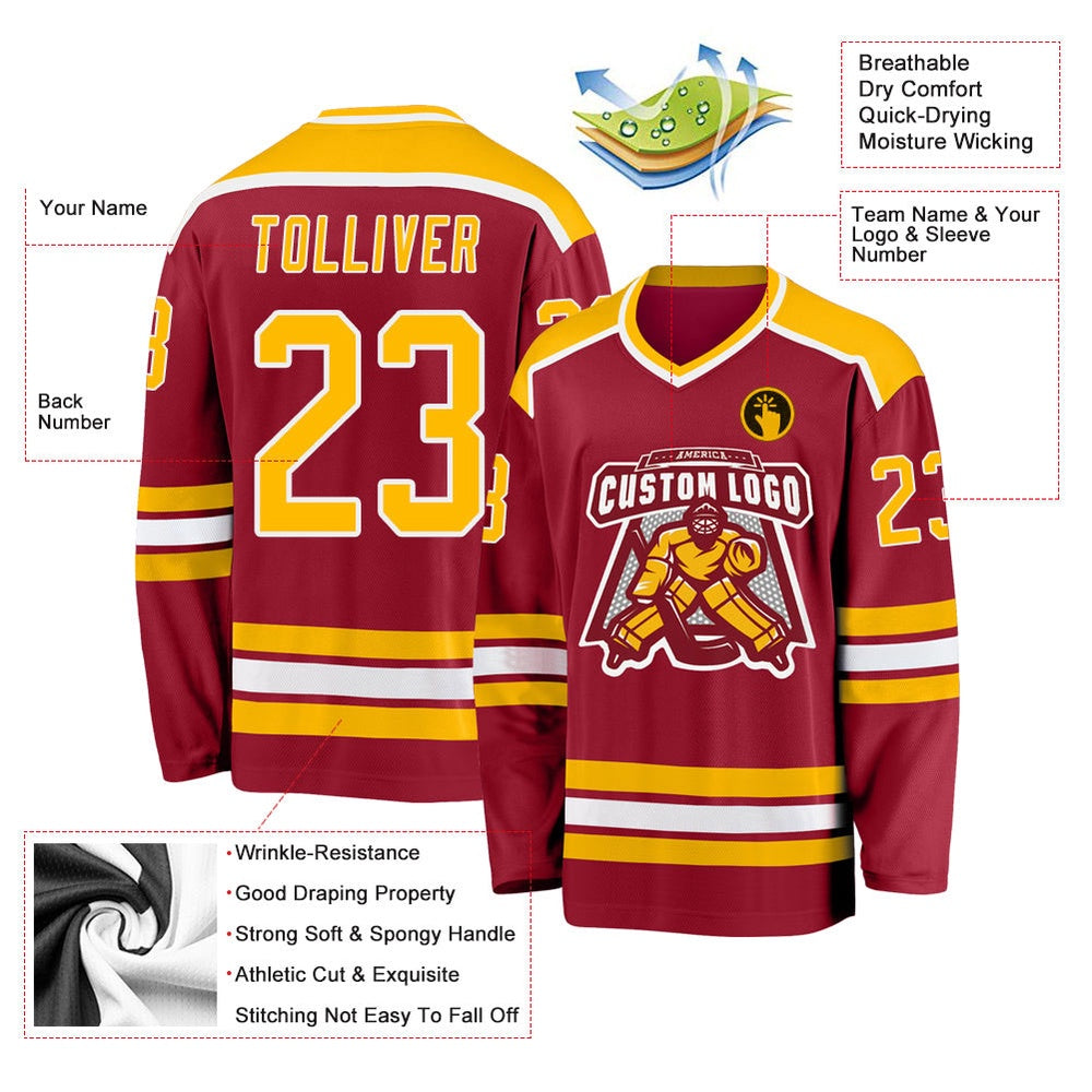 Usa Hockey Jersey, Custom Maroon Gold White Hockey Jersey, Team Hockey Jerseys