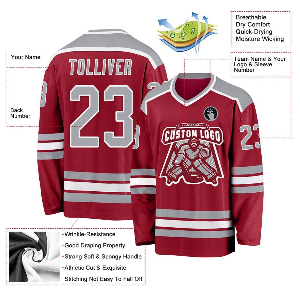Usa Hockey Jersey, Custom Maroon Gray White 1 Hockey Jersey, Team Hockey Jerseys