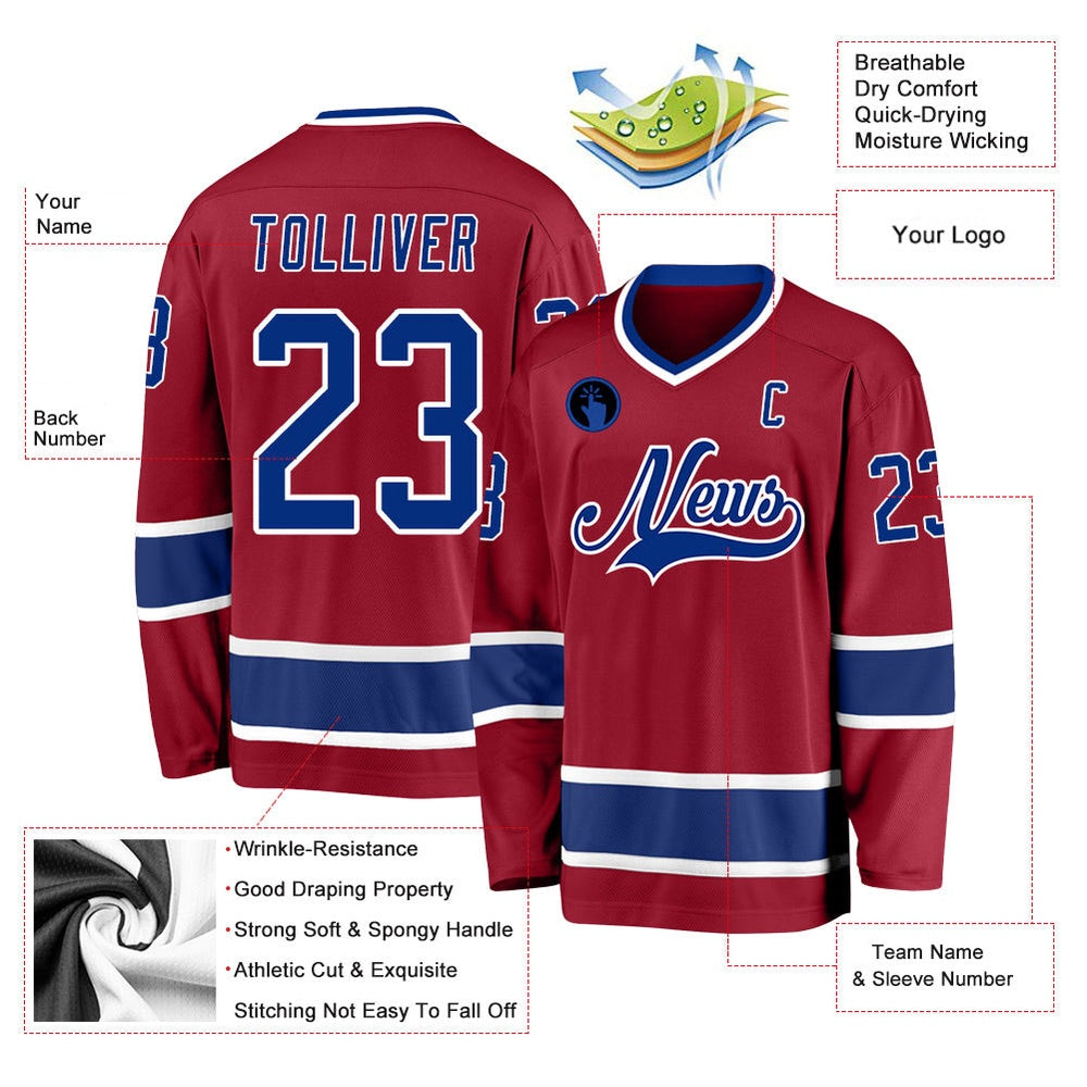 Usa Hockey Jersey, Custom Maroon Royal White Hockey Jersey, Team Hockey Jerseys