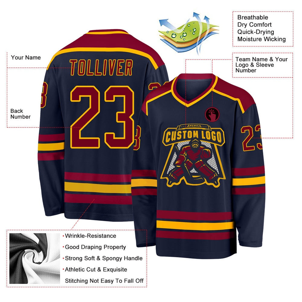 Usa Hockey Jersey, Custom Navy Maroon Gold Hockey Jersey, Team Hockey Jerseys