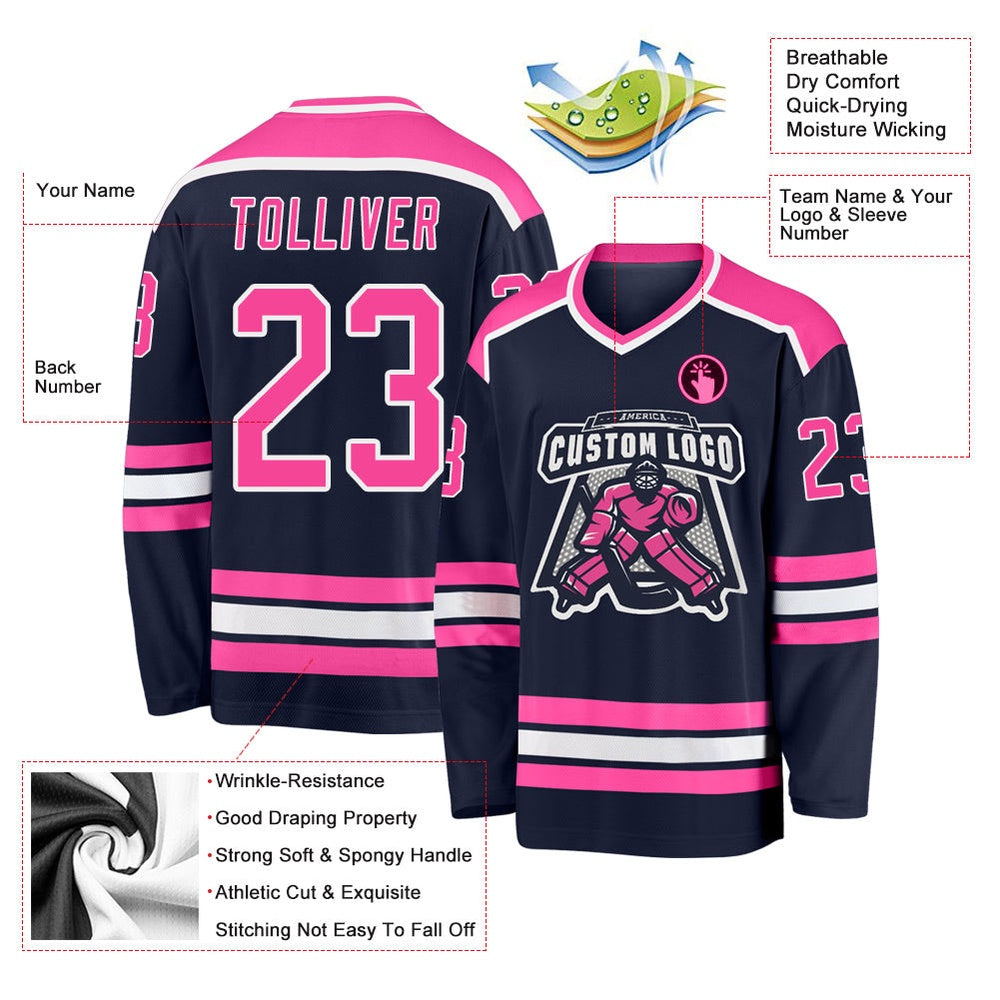 Usa Hockey Jersey, Custom Navy Pink White 1 Hockey Jersey, Team Hockey Jerseys