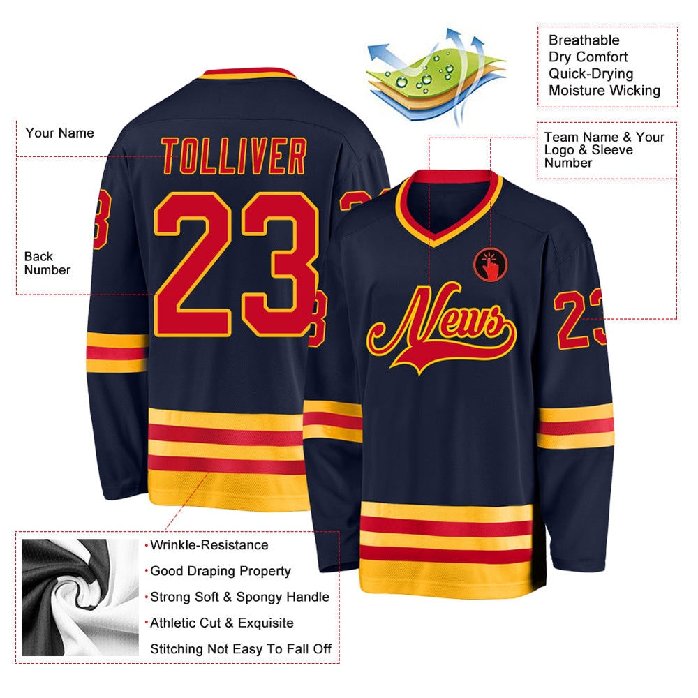 Usa Hockey Jersey, Custom Navy Red Gold 1 Hockey Jersey, Team Hockey Jerseys