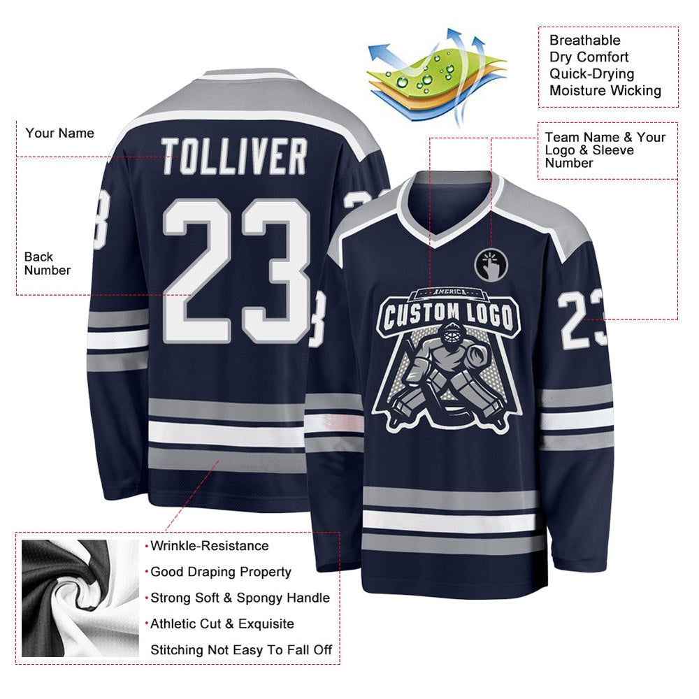Usa Hockey Jersey, Custom Navy White Gray 1 Hockey Jersey, Team Hockey Jerseys