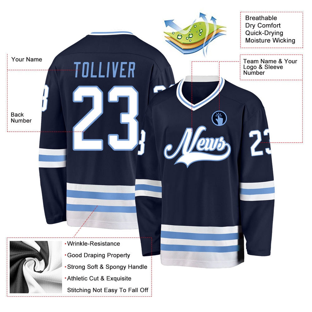Usa Hockey Jersey, Custom Navy White Light Blue Hockey Jersey, Team Hockey Jerseys