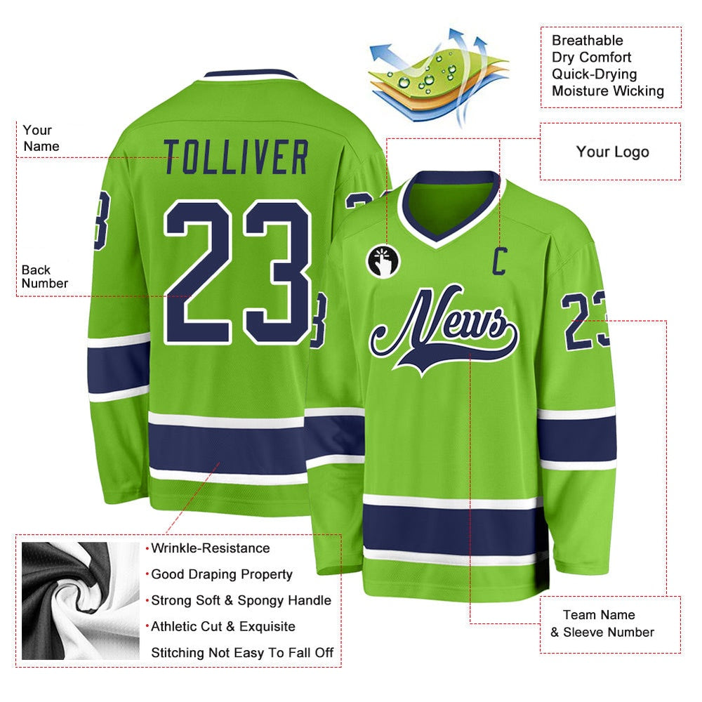 Usa Hockey Jersey, Custom Neon Green Navy White Hockey Jersey, Team Hockey Jerseys