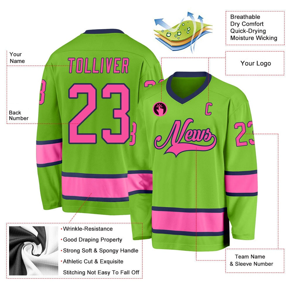 Usa Hockey Jersey, Custom Neon Green Pink Navy Hockey Jersey, Team Hockey Jerseys
