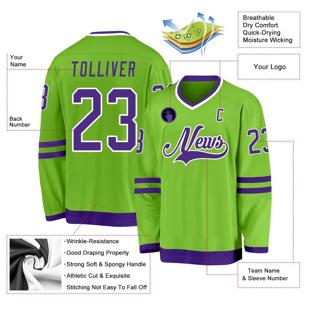Usa Hockey Jersey, Custom Neon Green Purple White 1 Hockey Jersey, Team Hockey Jerseys