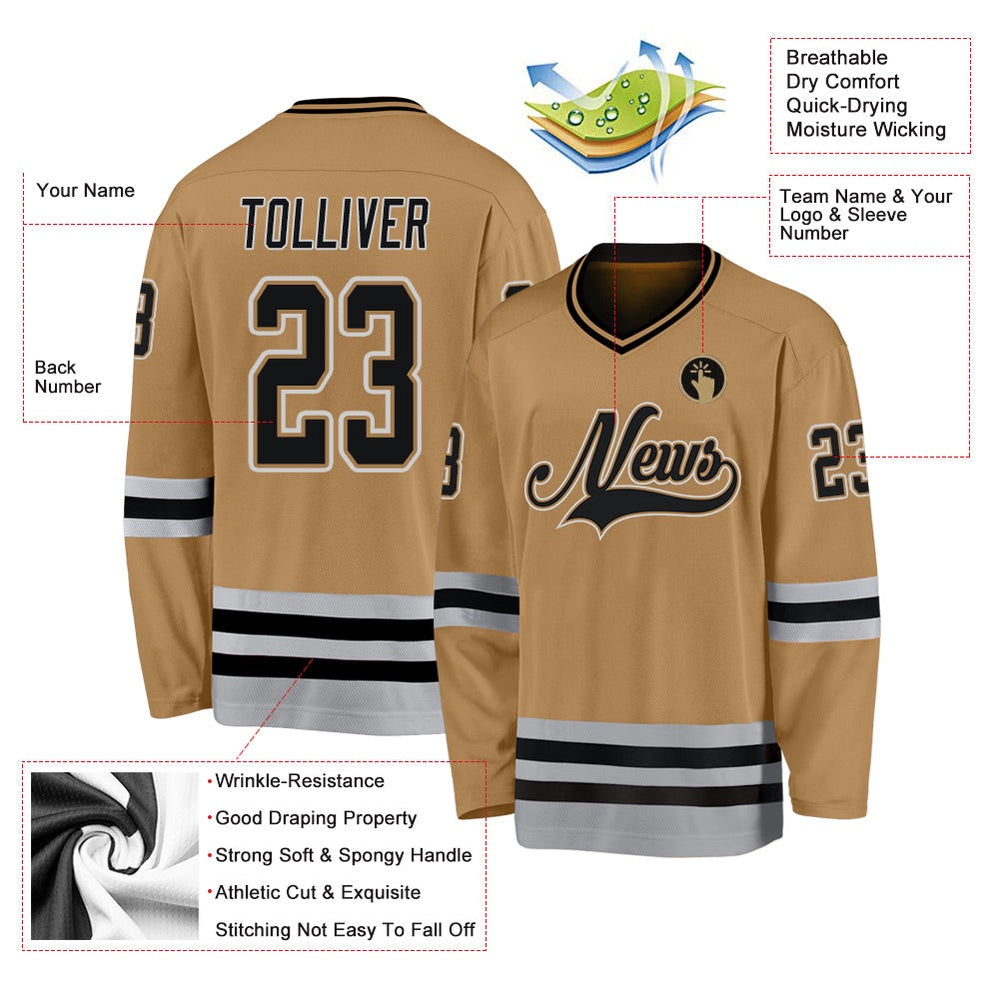 Usa Hockey Jersey, Custom Old Gold Black Gray 1 Hockey Jersey, Team Hockey Jerseys