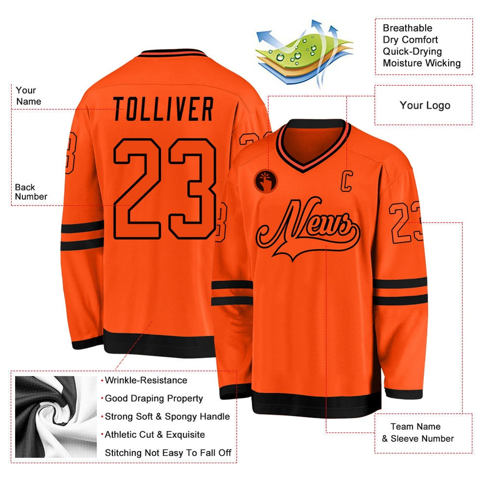 Usa Hockey Jersey, Custom Orange Orange Black Hockey Jersey, Team Hockey Jerseys