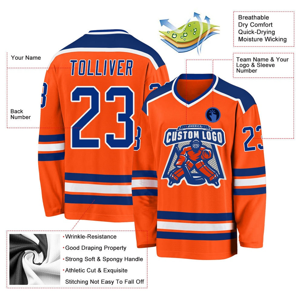 Usa Hockey Jersey, Custom Orange Royal White Hockey Jersey, Team Hockey Jerseys