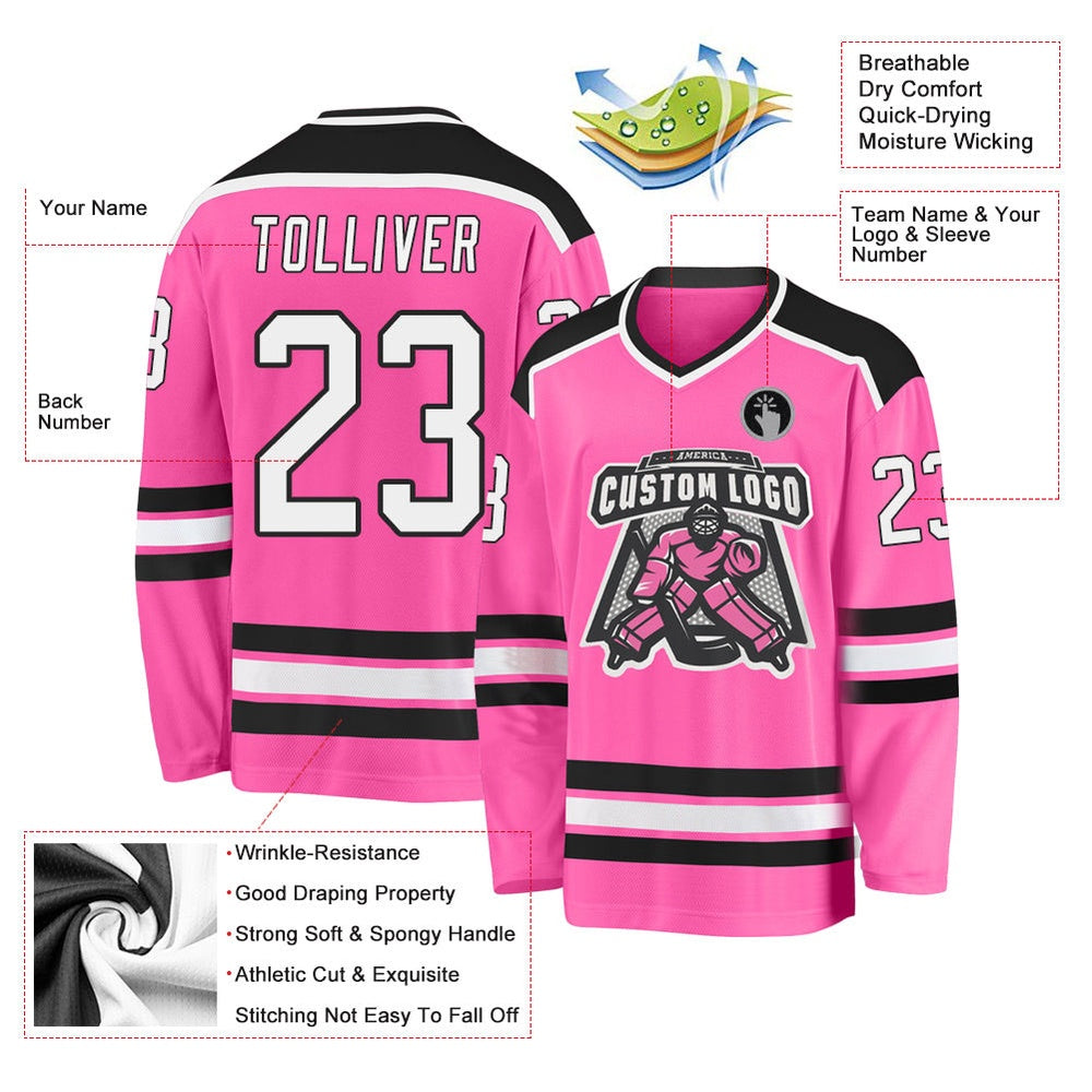 Usa Hockey Jersey, Custom Pink White Black 1 Hockey Jersey, Team Hockey Jerseys