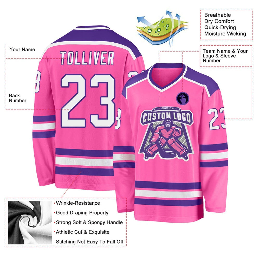 Usa Hockey Jersey, Custom Pink White Purple 1 Hockey Jersey, Team Hockey Jerseys