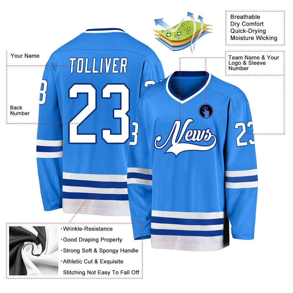 Usa Hockey Jersey, Custom Powder Blue White Royal 1 Hockey Jersey, Team Hockey Jerseys