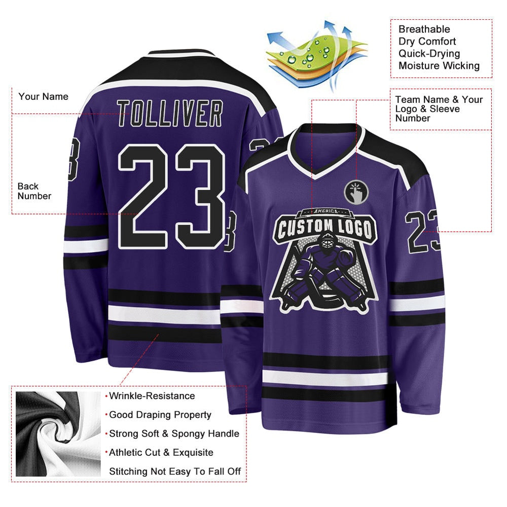 Usa Hockey Jersey, Custom Purple Black White Hockey Jersey, Team Hockey Jerseys