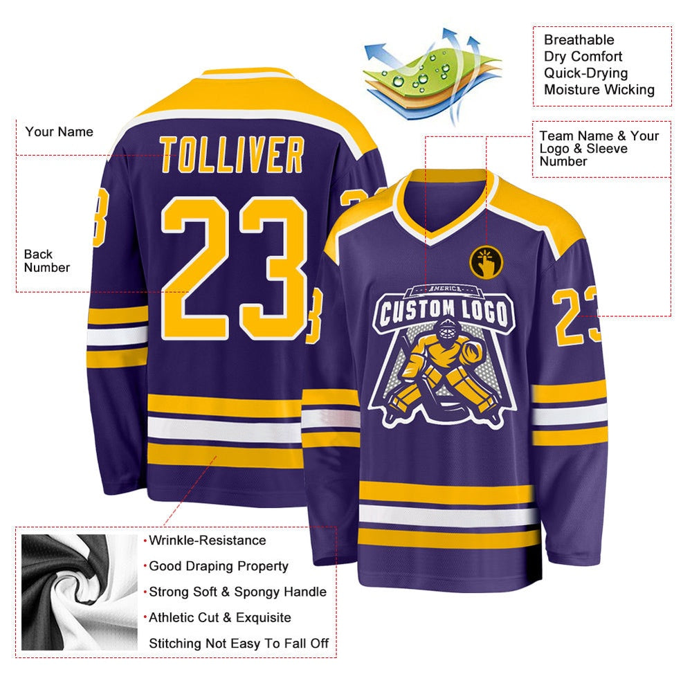Usa Hockey Jersey, Custom Purple Gold White 1 Hockey Jersey, Team Hockey Jerseys