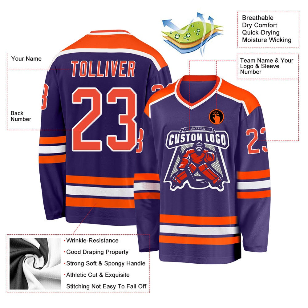 Usa Hockey Jersey, Custom Purple Orange White 1 Hockey Jersey, Team Hockey Jerseys
