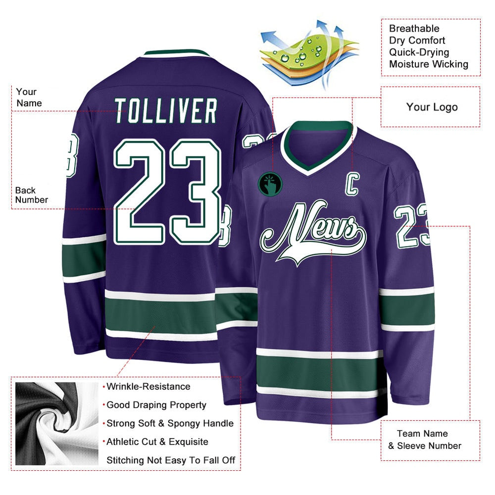 Usa Hockey Jersey, Custom Purple White Green Hockey Jersey, Team Hockey Jerseys