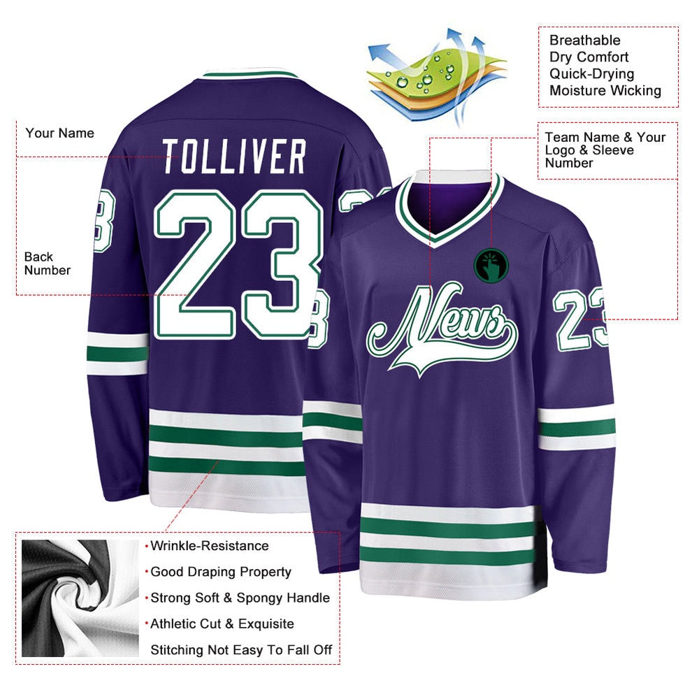 Usa Hockey Jersey, Custom Purple White Kelly Green 1 Hockey Jersey, Team Hockey Jerseys