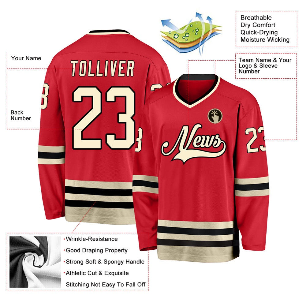 Usa Hockey Jersey, Custom Red Cream Black Hockey Jersey, Team Hockey Jerseys