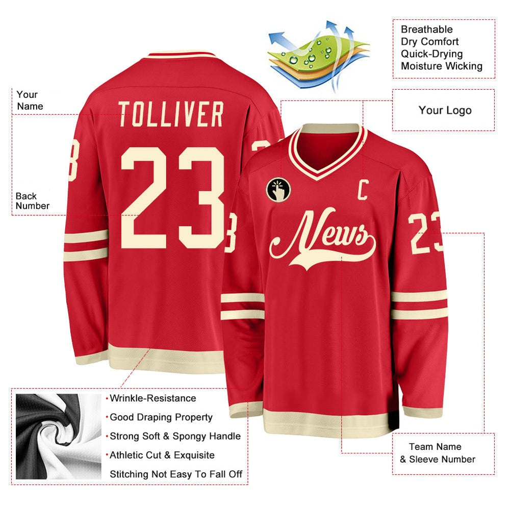Usa Hockey Jersey, Custom Red Cream Hockey Jersey, Team Hockey Jerseys